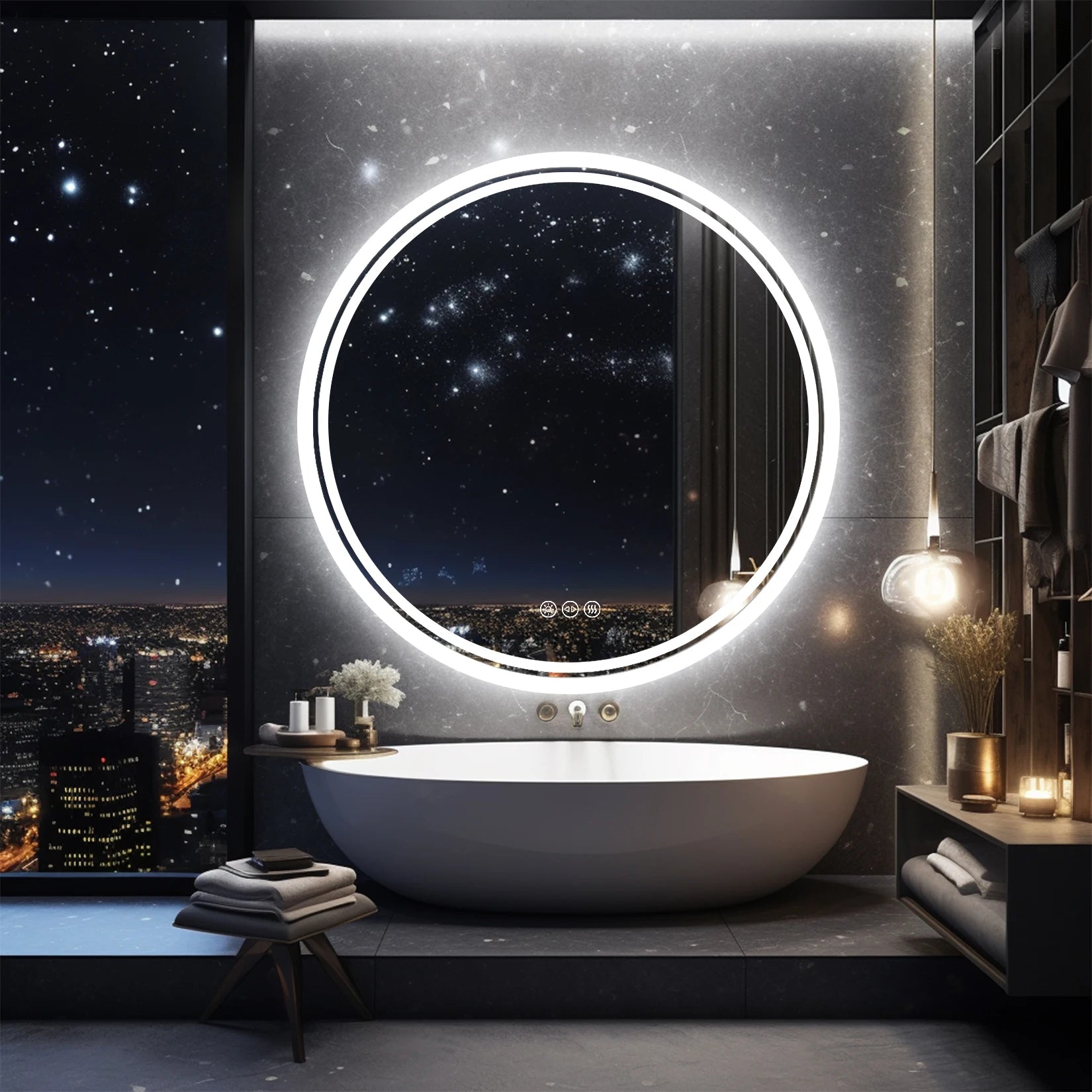 Round LED Backlit Bathroom Mirror with Anti-Fog and Touch Sensor