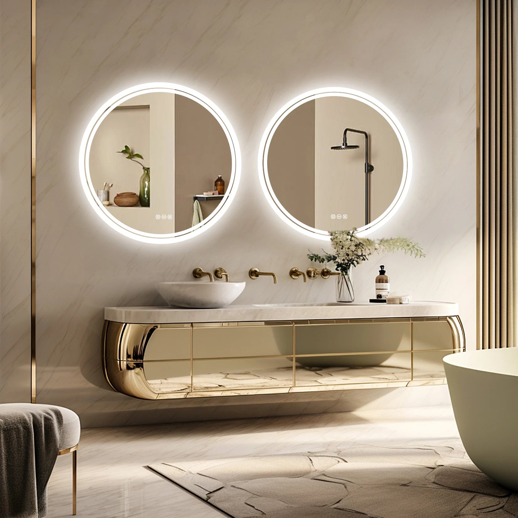 Round LED Backlit Bathroom Mirror with Anti-Fog and Touch Sensor