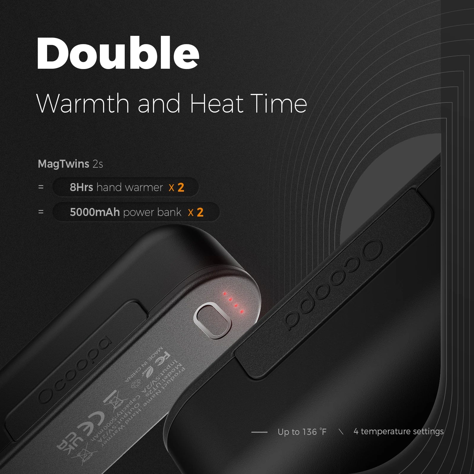 Hand Warmers Rechargeable 2 Pack Magnetic Electric Hand Heater 16 Hrs Warmth 4 Levels Heat