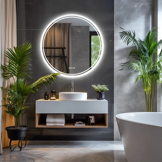 Round LED Backlit Bathroom Mirror with Anti-Fog and Touch Sensor