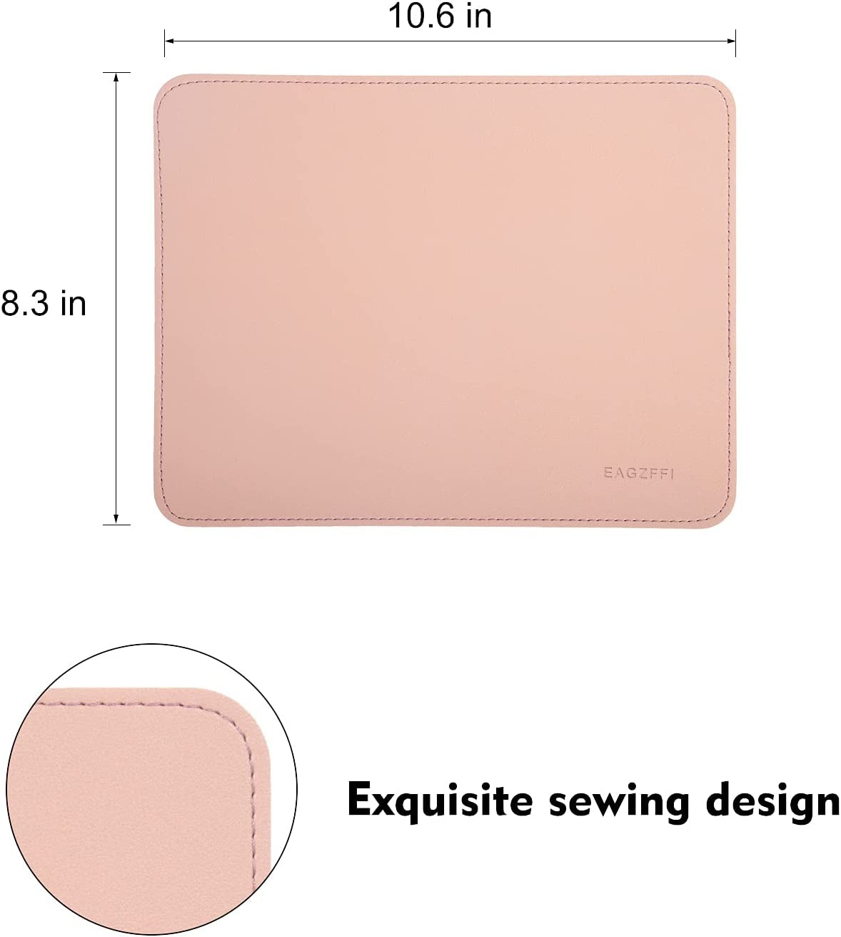 Leather Mouse Pad,Wood Mouse Pad,Double Side Mouse Pad,Stitched Edges,Equipped with Coaster Mouse Pads for Laptop,Office & Home,1 Pack,8Inch11Inch, (Pink)