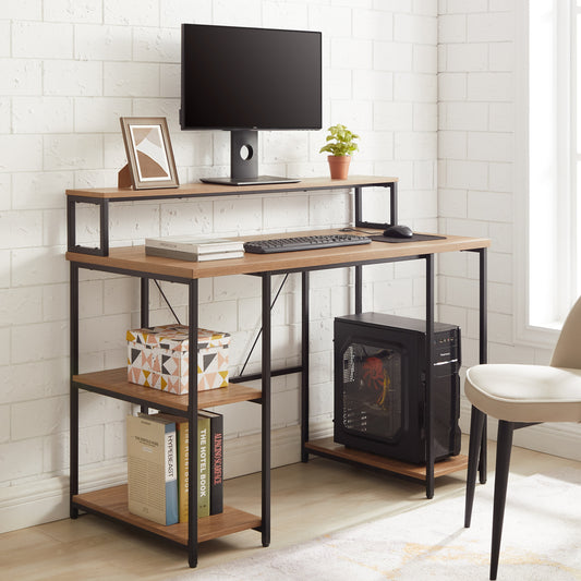 47" Computer Desk with Storage Shelves, Walnut Finish